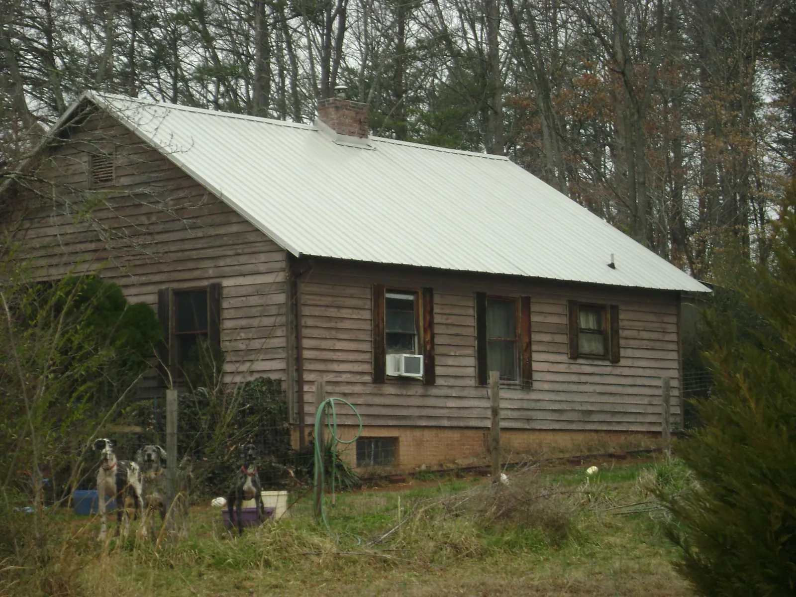 White metal roof on an old wood sided farmhouse, from a Metal Roof Installation job in Lincoln Park